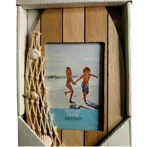 🏖️ Coastal Surfboard Wooden Photo Frame | Nautical Decor w/ Seashells & Net Det